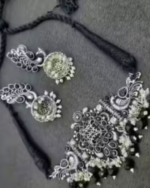 Alisha oxocraft Black Pearl AD Jewellery Set oxidized jewellery set - Image 2