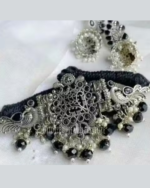 Alisha oxocraft Black Pearl AD Jewellery Set oxidized jewellery set - Image 3