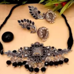 Alisha oxocraft Black Pearl AD Jewellery Set oxidized jewellery set