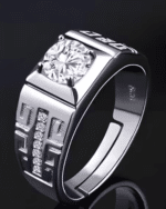 Silver Plated Solitaire Adjustable Ring for Men Stainless Steel Zircon Silver Plated Ring - Image 2