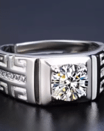 Silver Plated Solitaire Adjustable Ring for Men Stainless Steel Zircon Silver Plated Ring - Image 4