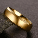 Gold Tone Unisex Ring | 6mm 8mm Beveled Edge Band | Brushed Finish | Comfort Fit Promise Ring for Men & Women