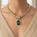 Anti-Tarnish EmeraldCrystal Necklace Set with Matching Earrings | Gold-Plated Alloy | Ethnic & Western Party Jewellery | Perfect Gift for Girlfriend & Wife