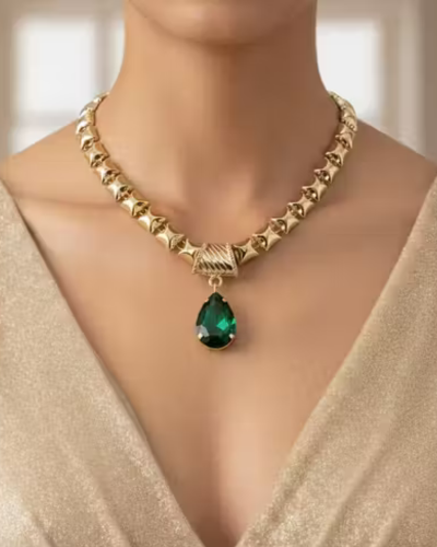 Untitled design (29) Anti-Tarnish EmeraldCrystal Necklace Set with Matching Earrings | Gold-Plated Alloy | Ethnic & Western Party Jewellery | Perfect Gift for Girlfriend & Wife - Image 1