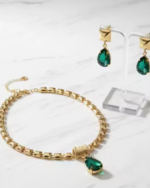 Anti-Tarnish EmeraldCrystal Necklace Set with Matching Earrings | Gold-Plated Alloy | Ethnic & Western Party Jewellery | Perfect Gift for Girlfriend & Wife - Image 4