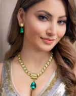 Anti-Tarnish EmeraldCrystal Necklace Set with Matching Earrings | Gold-Plated Alloy | Ethnic & Western Party Jewellery | Perfect Gift for Girlfriend & Wife - Image 3