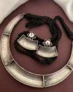 Silver plated handcarved brass neck hasli necklace with earrings - Image 2