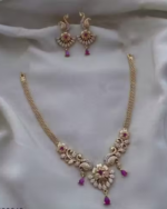 South Indian matte finish jewellery necklace set with Earrings - Image 2