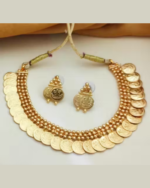 Traditional Hand-Crafted Micro Gold Plated Kasumalai Coin Necklace Choker And Haram Necklace Set - Image 3