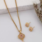 Latest Design Copper Micro Gold Plated AD Size 18 Inch Necklace Chain Pendant sets for women and Pendant for women stylish With Earrings For Women And Girls