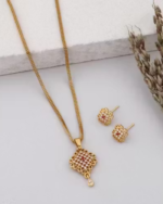 Latest Design Copper Micro Gold Plated AD Size 18 Inch Necklace Chain Pendant sets for women and Pendant for women stylish With Earrings For Women And Girls