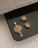 Latest Design Copper Micro Gold Plated AD Size 18 Inch Necklace Chain Pendant sets for women and Pendant for women stylish With Earrings For Women And Girls - Image 2