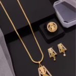 Micro gold plated unique chain necklace with earrings & ring