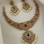 A premium matte-finish  stone necklace set with earrings, designed for a graceful and stylish appearance.