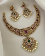 A premium matte-finish  stone necklace set with earrings, designed for a graceful and stylish appearance.