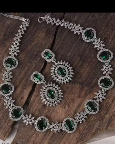 Untitled design (94) Trendy and Beautiful American Diamond Necklace With Earrings for girls and women - Image 1